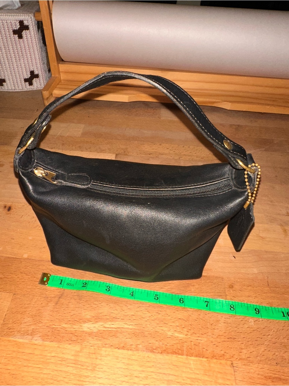 Coach Black Leather Mini Shoulder Bag with Brass-Tone Accents
